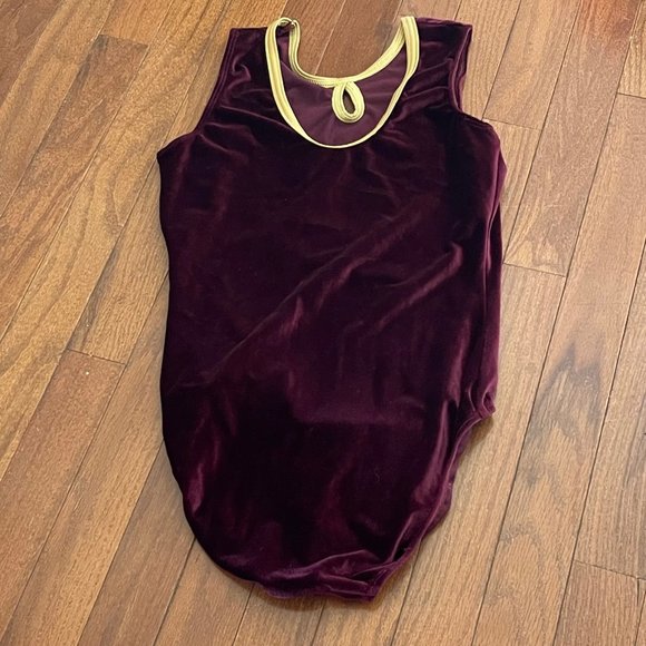 GK Elite Sportswear Burgundy Gold Trim Gem Velour Leotard Adult Medium - Picture 5 of 11
